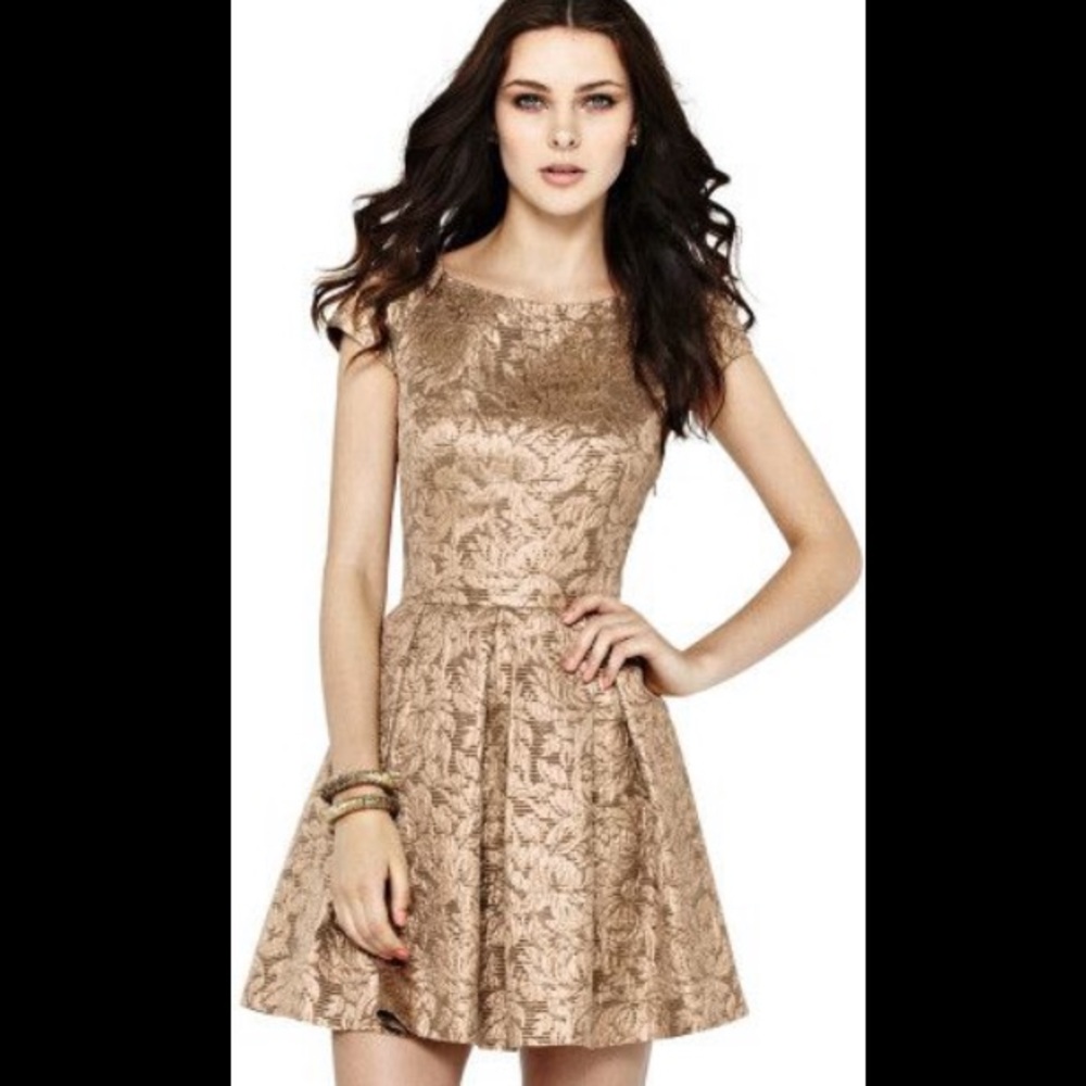 EUC French Connection Jacquard Gold Dress